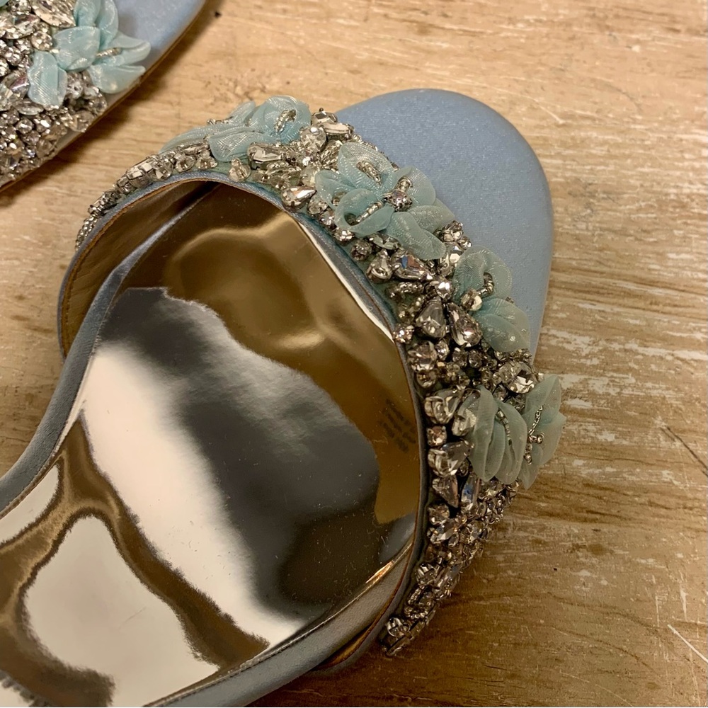 Badgley Mischka Blue Satin Block Heel Sandals – Size 10 Wedding Party Formal - Picture 12 of 13